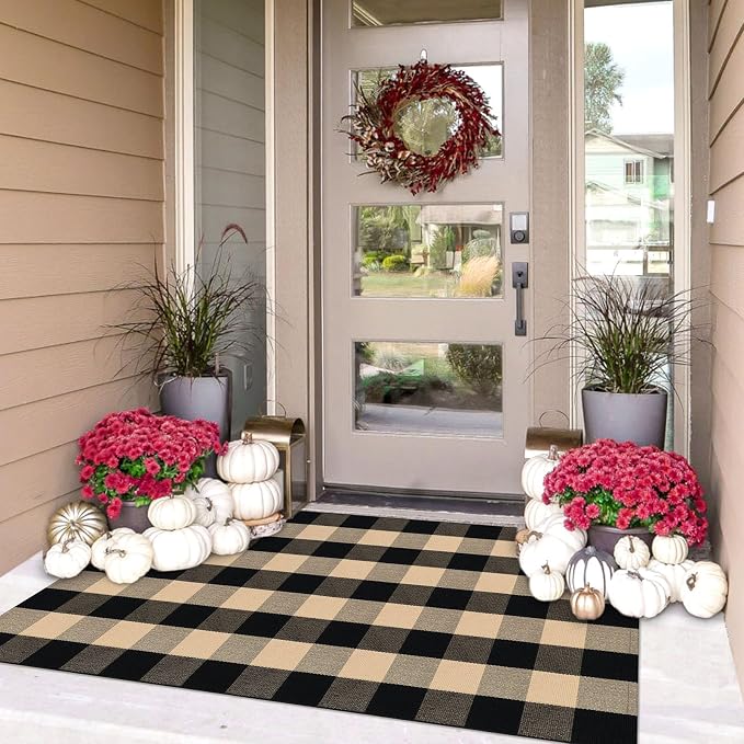 IOHOUZE Buffalo Plaid Checkered Rug 4x6 Ft Front Door Mats, Washable Area Rugs by iOhouze
