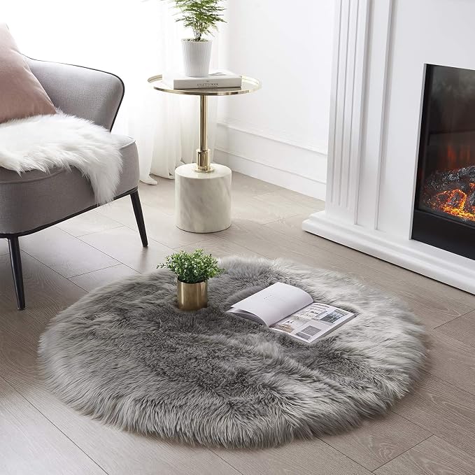 SERISSA Ultra Soft Round Faux Sheepskin Fur Area Rug, Round Fluffy Rugs Plush by SERISSAHomeDecorCollection