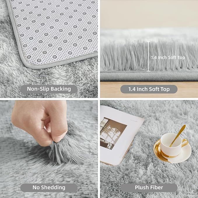 Litanika 4x6 Shag Area Rug for Living Room Bedroom, Tie-Dyed Light Grey High - Image 5