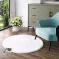 Latepis White Fur Round Rug 3ft Non-Slip Washable Circle Rug Fluffy Faux Rabbit by Latepis