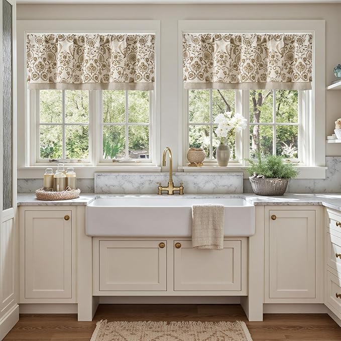 jinchan Linen Valance Kitchen Curtain Pack of 2 Double Layer 18 Inch - Image 3