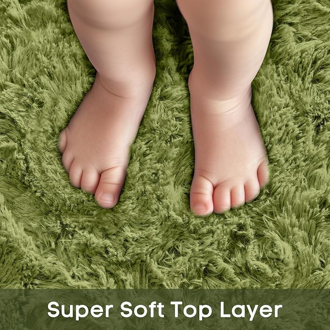 Ophanie Green Round Rug 5Ft Circle Area Rug, Fluffy Fuzzy Bedroom Carpet - Image 2