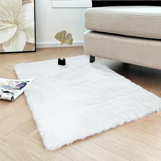 Latepis White Throw Rug 2x3 Small Furry Rugs - Image 2