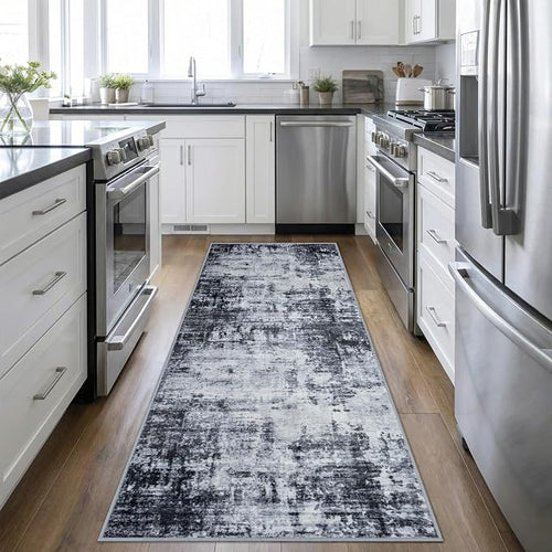 2.6'x8' Runner Rug Washable Rug;Modern Abstract Soft Thin Runner Rug Dark-Black by FXRHLP
