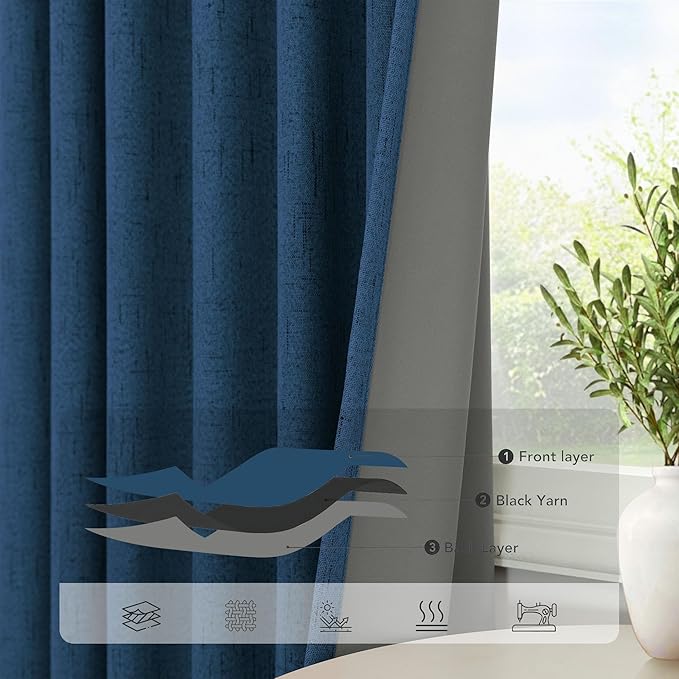 Navy Blue Short Blackout Curtains 54 Inch Length 2 Panels - Image 4