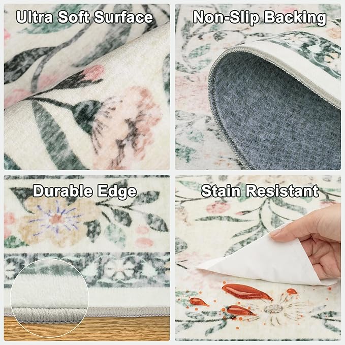6x9 Area Rugs for Living Room: Floral Washable Rug Vintage Large Soft Boho - Image 7