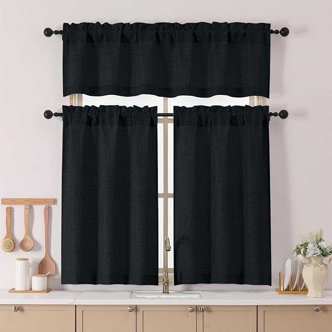 Chyhomenyc Black Valance for Windows, Light Filtering Textured Small Kitchen - Image 2