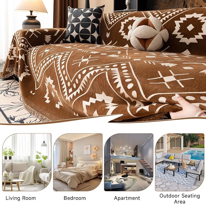 VClife Bohemian Couch Cover Aztec Geometric Chenille Sofa Cover - Image 6