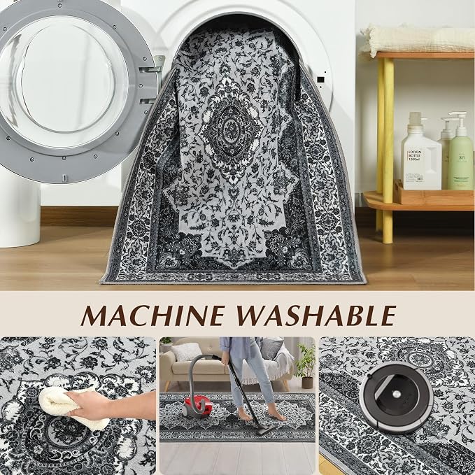 Runner Rug for Bedroom, 2x6Ft Machine Washable Area Rugs, Vintage Non-Slip Low - Image 3
