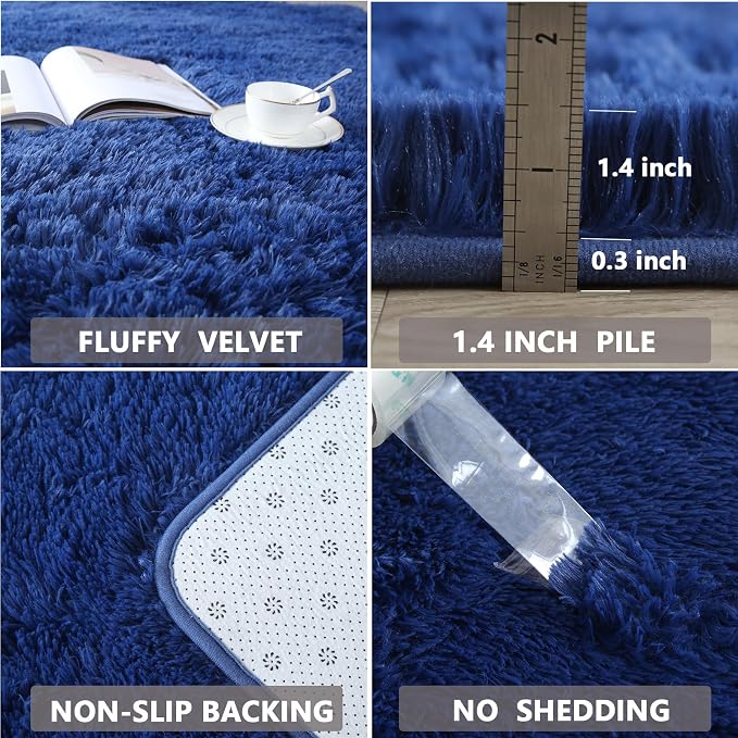 CAIYUECS Blue Shag Area Rug, Indoor Ultra Soft Plush Rugs - Image 4