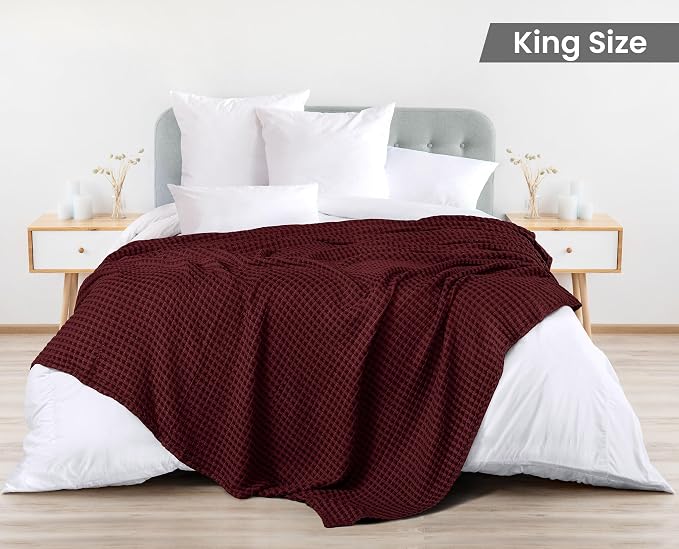Utopia Bedding Burgundy 100% Cotton Waffle Blanket 300 GSM Soft Lightweight - Image 2