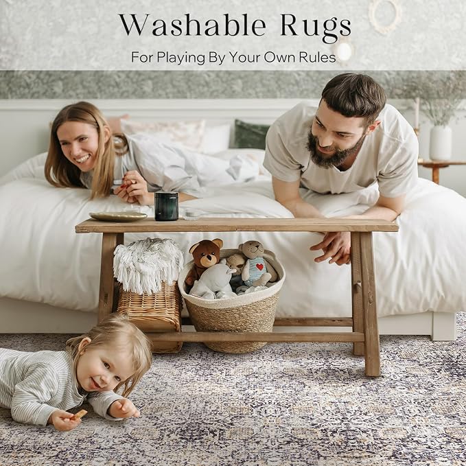 Phantoscope Washable Area Rug 9'x12' Non-Slip, Vintage Neutral Rugs - Image 7