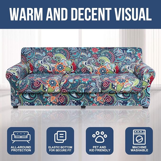 hyha Couch Cover, Floral Pattern, 4 Pieces, Sofa Slipcovers, - Image 8