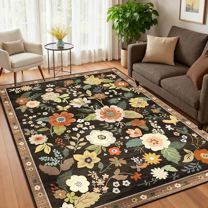 RELEANY Floral Nursery 3x5 Area Rugs Washable Print Boho Cute Carpet Non Slip - Image 3