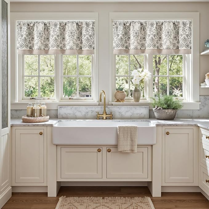jinchan Linen Valance Kitchen Curtain Pack of 2 Double Layer 16 Inch - Image 3