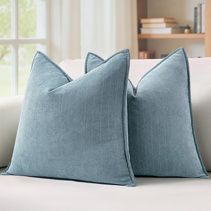 MIULEE Pack of 2 Dusty Blue Decorative Pillow Covers 26x26 Inch Soft Chenille by MIULEE