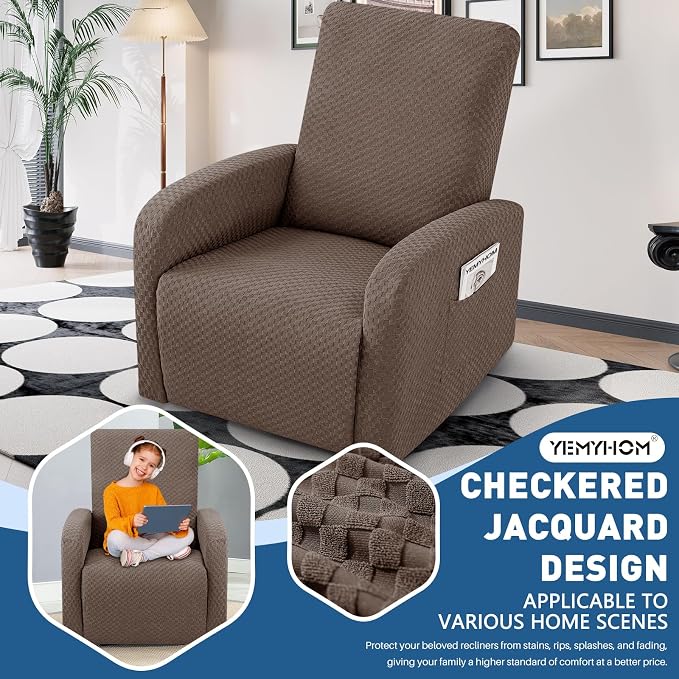 YEMYHOM 3 Pieces Stretch Recliner Slipcover Latest Jacquard Small Recliner - Image 2