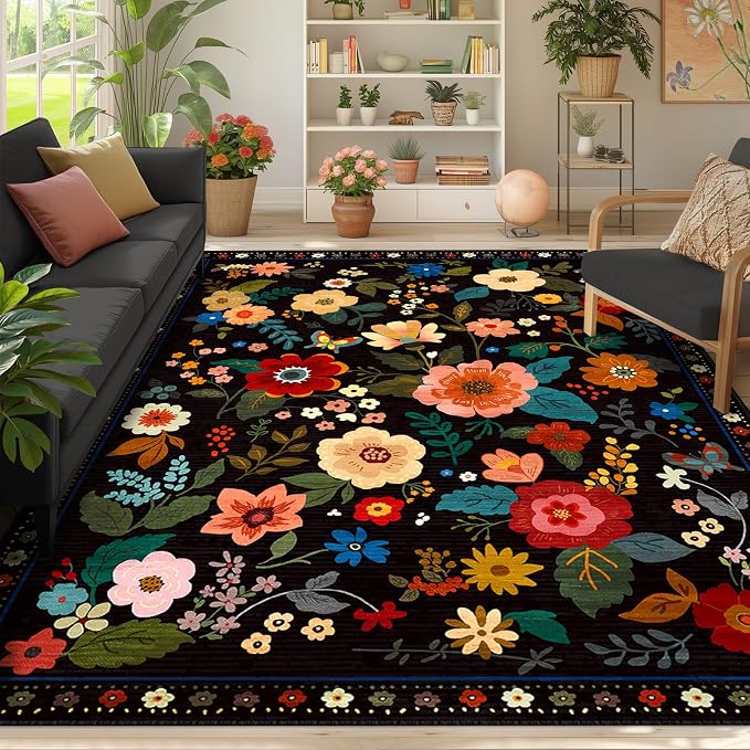RELEANY Floral Nursery 9x12 Area Rugs Washable Print Boho Cute Carpet Non Slip - Image 8