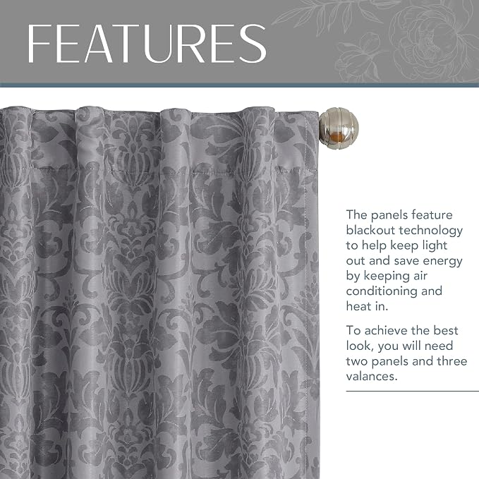 Elrene Home Fashions Antonia Floral Damask Blackout Single Window Curtain Panel - Image 3