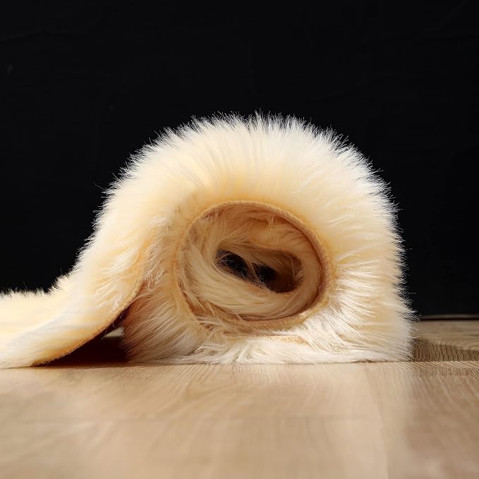 Faux Fur Rug Runner 2x6 ft Beige - Image 5