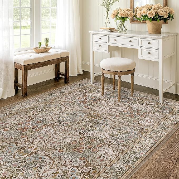 Vintage 4x6 Entryway Rug, Washable Area Rugs - Image 3