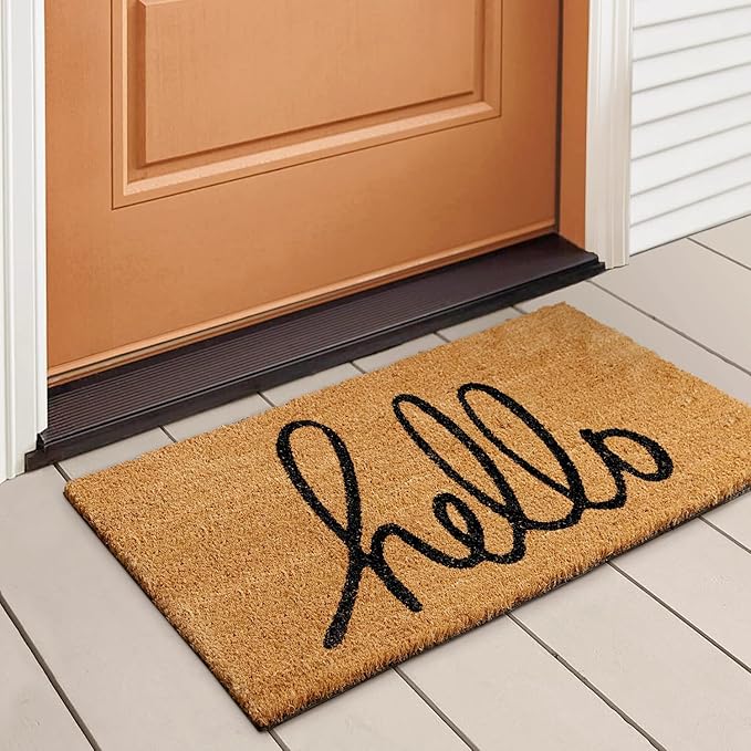 LuxUrux Hello Door Mat Outdoor Coco Coir Doormat, by LuxUrux