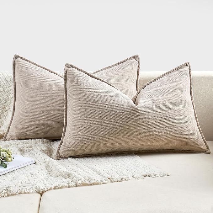 MIULEE Pack of 2 Beige Decorative Lumbar Pillow Covers 12x20 Inch Soft Chenille - Image 5
