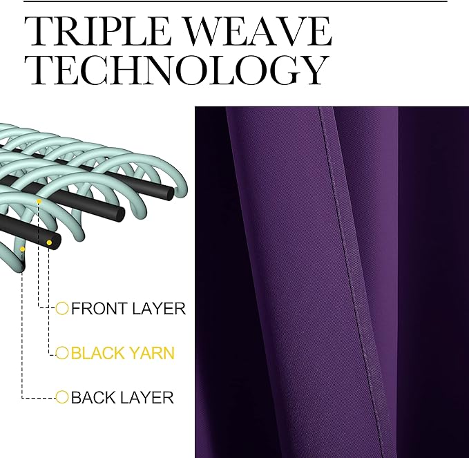 NICETOWN Purple Blackout Curtains 90 inches Long, Niose Reducing and Thermal - Image 4