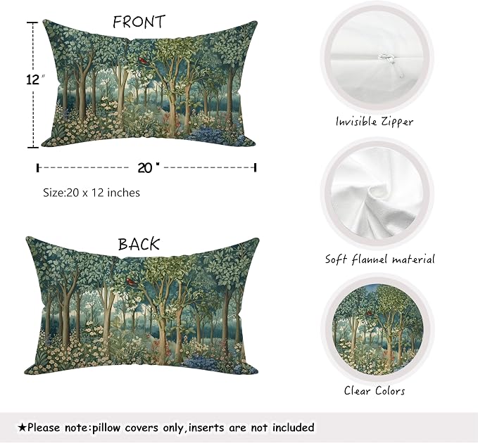 Rustic Spring Forest Pillow Covers 20x12 Double-Sided, Cottagecore Forest - Image 2
