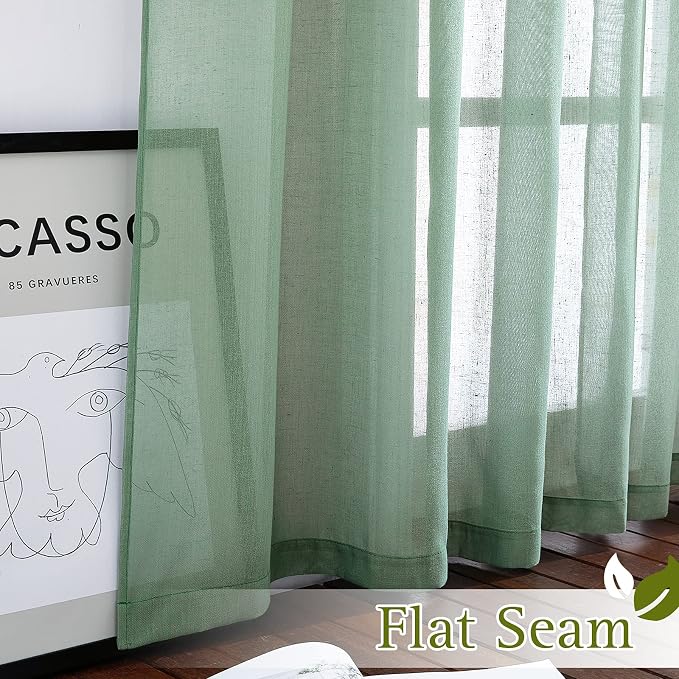 NICETOWN Linen Textured Semi Sheer Curtains, Eyelet Top Bedroom Window Privacy - Image 6