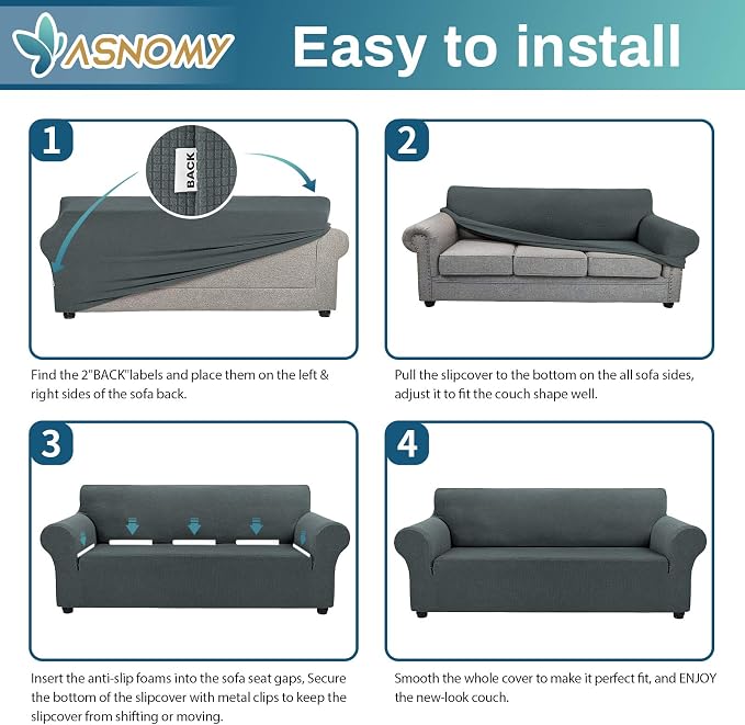 Asnomy Couch Covers for 3 Cushion Couch Stretch Sofa Covers Slipcovers - Image 7