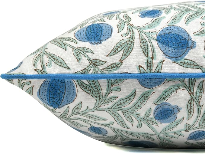 Ridhi Block Print Queen Blue Pillow Cover 16" x 16" Decorative Couch Pillows - Image 3