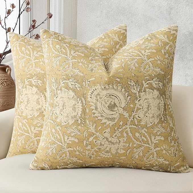 Vintage Floral Print Throw Pillow Covers 18x18 Set of 2 Neutral Modern by DKwizme