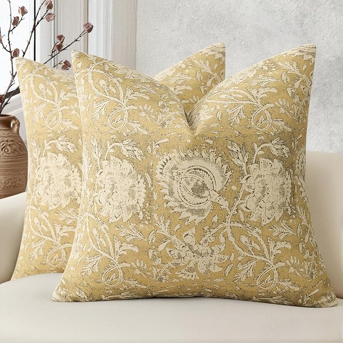 Vintage Floral Print Throw Pillow Covers 20x20 Set of 2 Neutral Modern by DKwizme