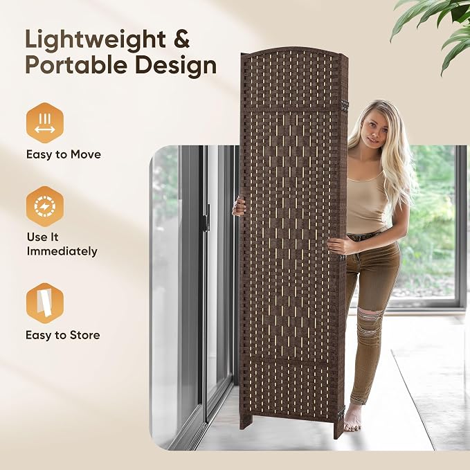 JOSTYLE Room Divider 6ft Tall Extra Wide Privacy Screen, 6-panel Folding - Image 5