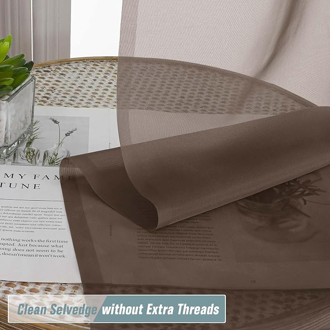 Chocolate Sheer Curtains for Window 72 inches Long 2 Panels Set, Soft Airy - Image 2