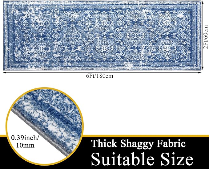 Vaukki Hallway Runner Rug, Vintage Shaggy Soft Laundry Rug, Non Slip Mat - Image 2