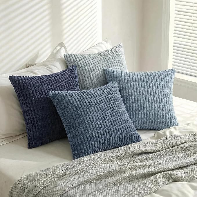 Fancy Homi Set of 4 Blue Boho Decorative Throw Pillow Covers 24x24 Inch - Image 3