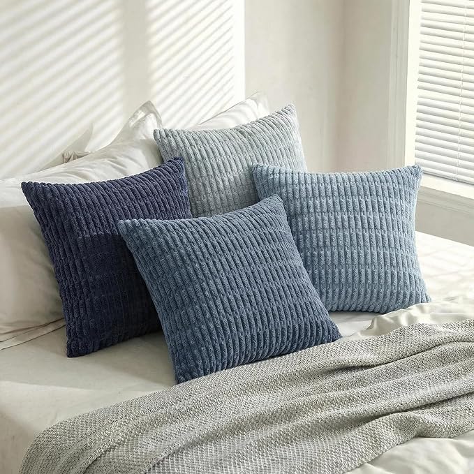 Fancy Homi Set of 4 Blue Boho Decorative Throw Pillow Covers 28x28 Inch - Image 3
