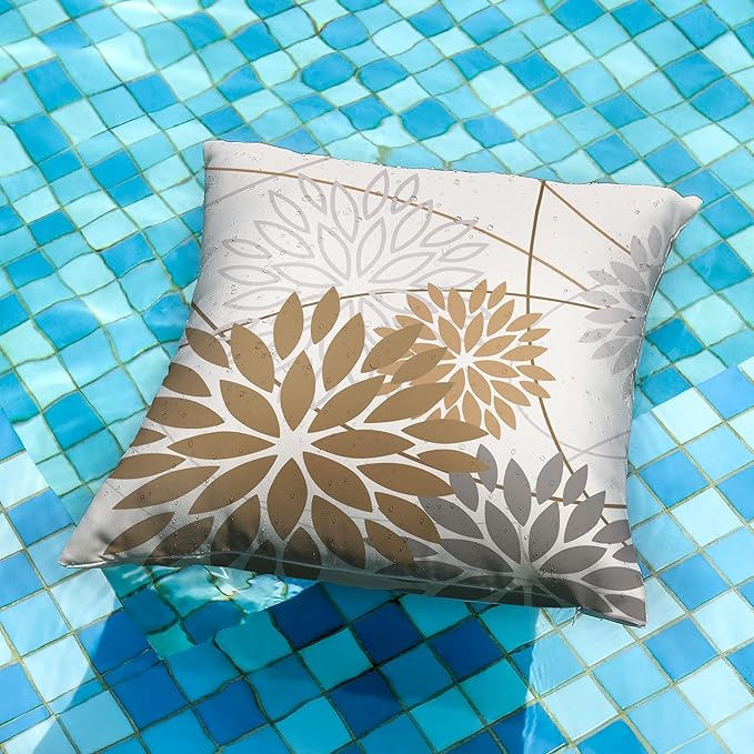 DFXSZ Brown Grey Outdoor Pillow Cover 16X16 Inch Set of 2 Outdoor Waterproof - Image 2