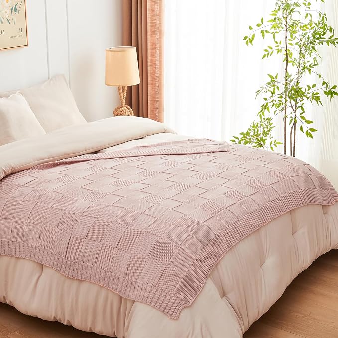 CozeCube Check Knit Throw Blanket, Decorative Christmas Soft Cozy Warm Knitted - Image 5