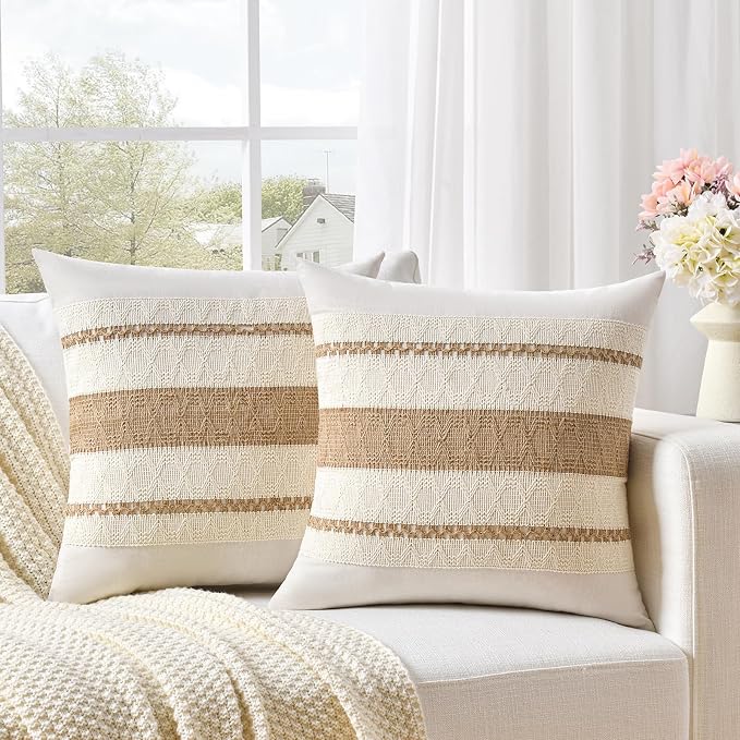 Fancy Homi Set of 1 Boho Neutral Euro Decorative Throw Pillow Cover 26x26 Inch - Image 2
