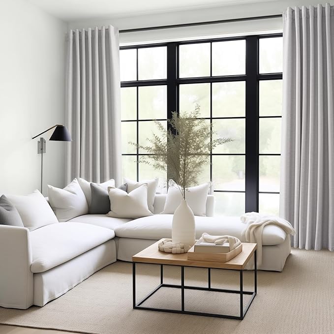 Topfinel 90 Inches Long Full Blackout Light Grey Linen Curtains - Image 2