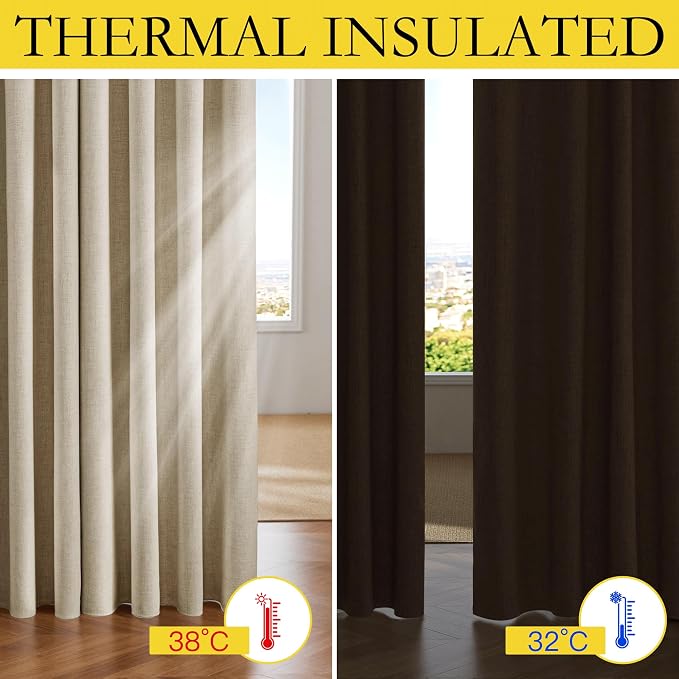 NICETOWN Cream 100% Blackout Linen Curtains 102 inch Long Burg - Image 4