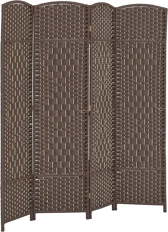 HOMCOM Room Divider, 6 Ft 4 Panel Folding Privacy Screen, Hand-Woven PP Wall by HOMCOM