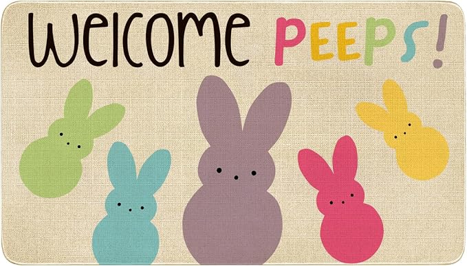 Easter Door Mat, Spring Bunny Indoor Outdoor Non-Slip Doormat, Entryway Front by Xsinufn