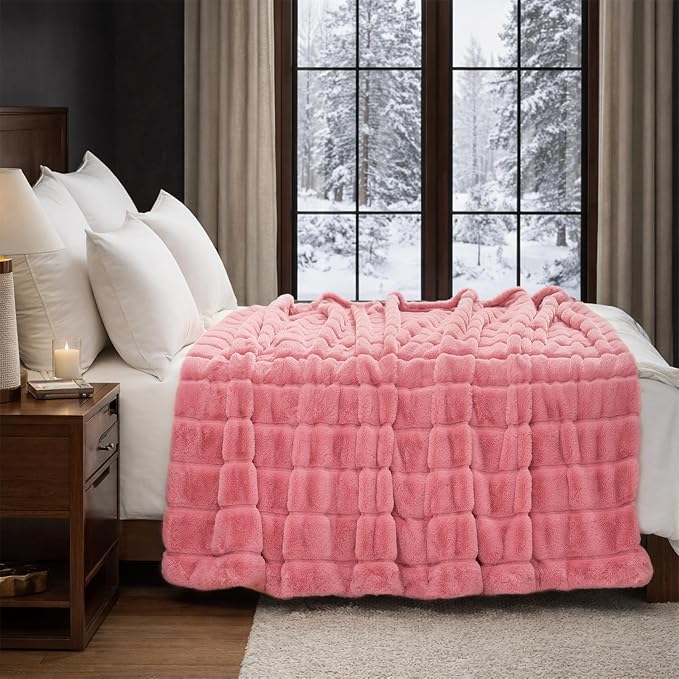 Cozy Bliss Deluxe Sheared Rabbit Faux Fur Throw Blanket, Soft Fuzzy High-Low - Image 6