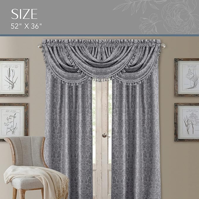 Elrene Home Fashions Antonia Floral Damask Waterfall Window Valance - Image 3