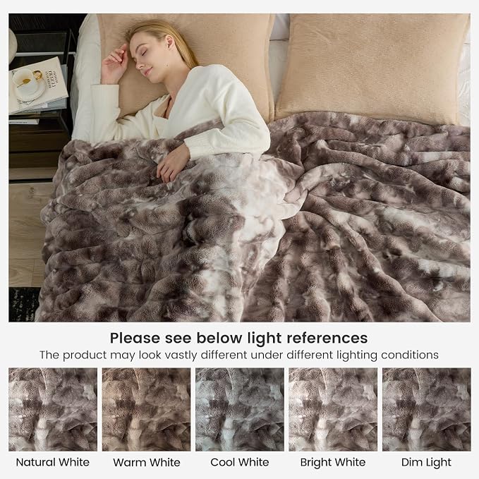 Cozy Bliss Deluxe Striped Rabbit Faux Fur Throw Blanket, Soft Fluffy Warm Plush - Image 9