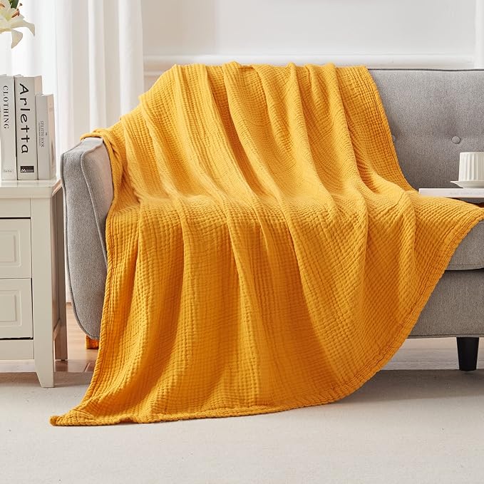 EMME Cotton Blanket Queen Size for Bed Soft Large Muslin Bed Blankets 90"x90" - Image 7